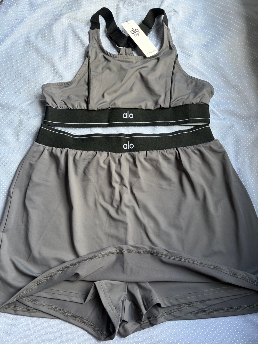 ALO Yoga Gray Athletic Shorts Romper with Black Elastic Waistbands - Picture 1 of 9